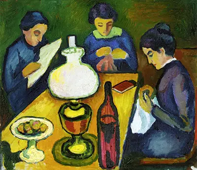 Three Women at the Table by the Lamp August Macke